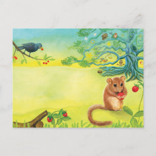 Hazel Dormouse Eating Wild Strawberry  Holiday Postcard