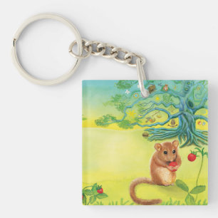 Hazel Dormouse Eating Wild Strawberry Keychain