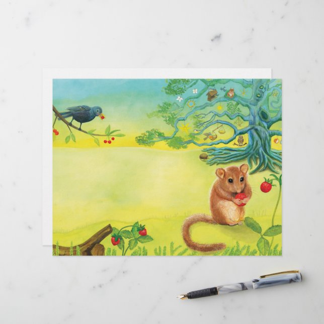 Hazel Dormouse Eating Wild Strawberry   Letterhead (Front/Back In Situ)