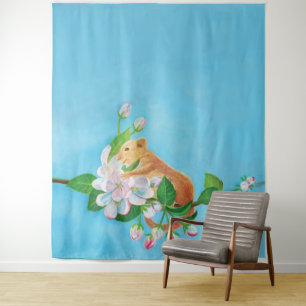 Hazel Dormouse on a blooming branch Tapestry