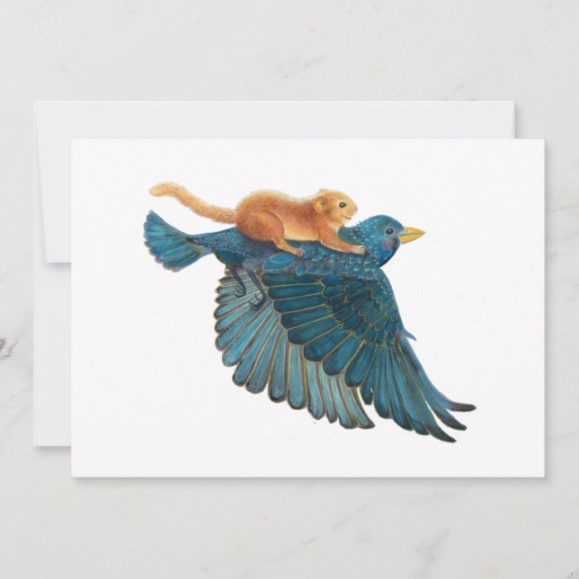 Hazel dormouse & Starling flying   Invitation (Front)