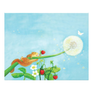 Hazel Dormouse, wild strawberries & dandelion puff Photo Print