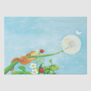 Hazel Dormouse, wild strawberries & dandelion puff Tissue Paper