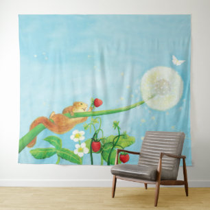 Hazel Dormouse, wild strawberries & dandelion  Tapestry