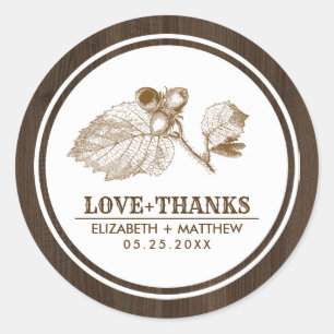 Hazelnut Branch Barn Wood Farm Wedding  Classic Round Sticker