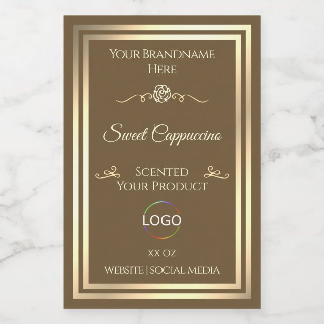 Hazelnut Brown Product Label Gold Frame with Logo (Single Label)