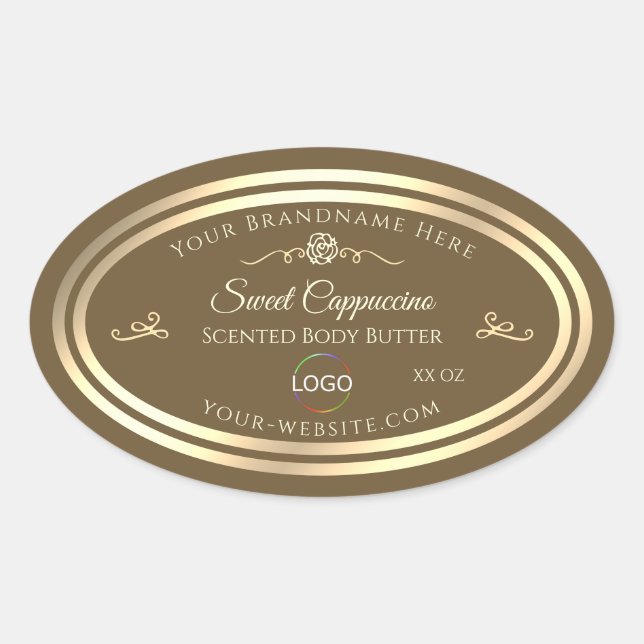 Hazelnut Brown Product Label Gold Frame with Logo (Front)