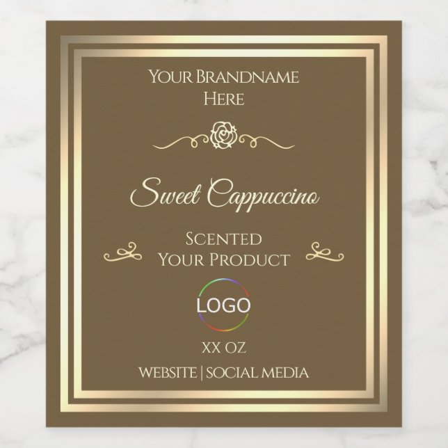 Hazelnut Brown Product Label Gold Frame with Logo (Single Label)