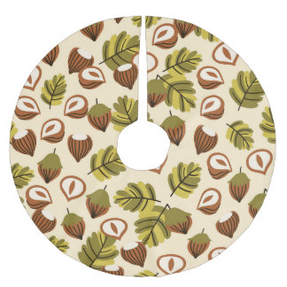 Hazelnut Leaves Acorns Seamless Pattern Brushed Polyester Tree Skirt