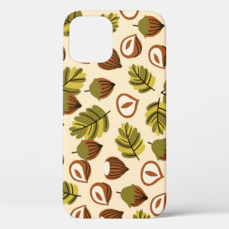 Hazelnut Leaves Acorns Seamless Pattern iPhone 12 Case