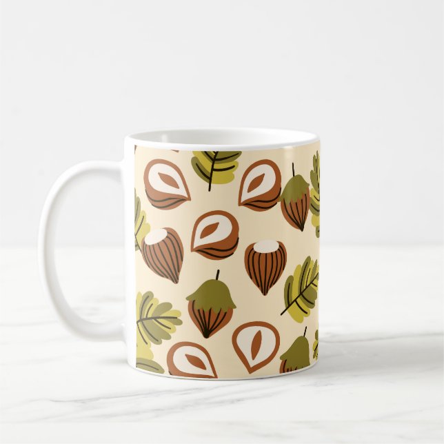 Hazelnut Leaves Acorns Seamless Pattern Coffee Mug (Left)