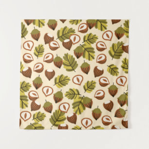 Hazelnut Leaves Acorns Seamless Pattern Tapestry