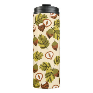 Hazelnut Leaves Acorns Seamless Pattern Thermal Tumbler