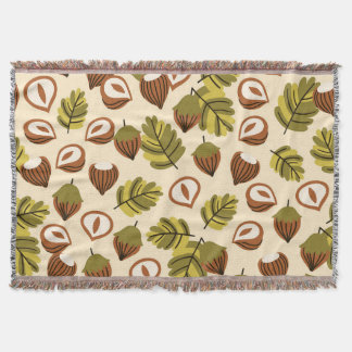 Hazelnut Leaves Acorns Seamless Pattern Throw Blanket