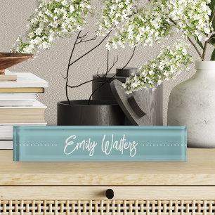 Hazy Aqua Sketched Cursive Script Nameplate