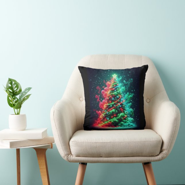 Hazy Christmas Tree on Soft, Cushy Sofa, Bed Chair Throw Pillow (Chair)