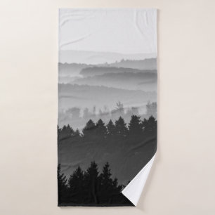 Hazy Forest Hills Black and White Landscape Photo Bath Towel