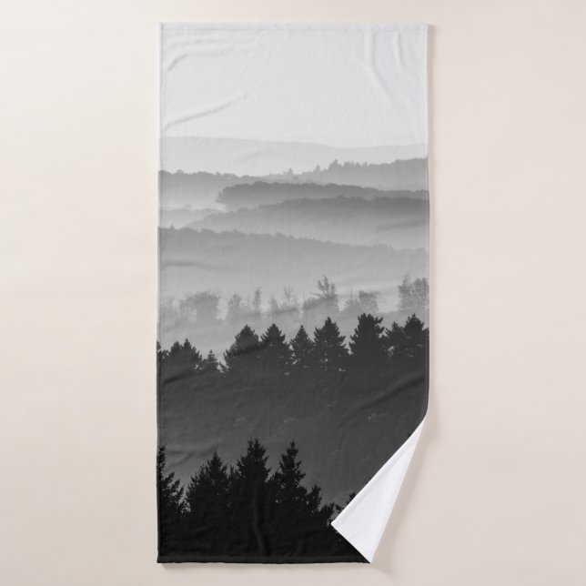 Hazy Forest Hills Black and White Landscape Photo Bath Towel (Bath Towel)