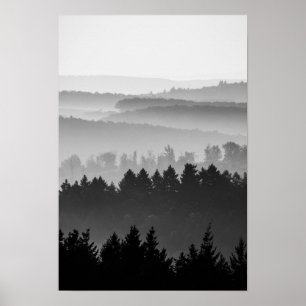 Hazy Forest Hills Black and White Landscape Photo Poster