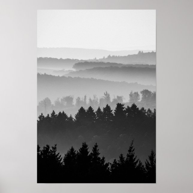 Hazy Forest Hills Black and White Landscape Photo Poster (Front)