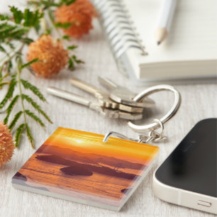 Hazy sunset on Kurushima Kaikyo Bridge and Kurushi Keychain