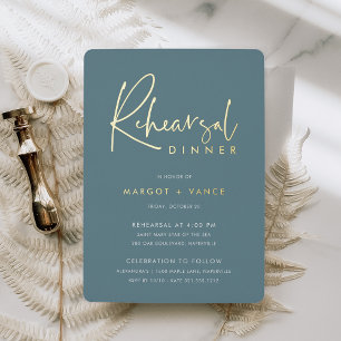 Hazy Teal   Modern Minimal Script Rehearsal Dinner