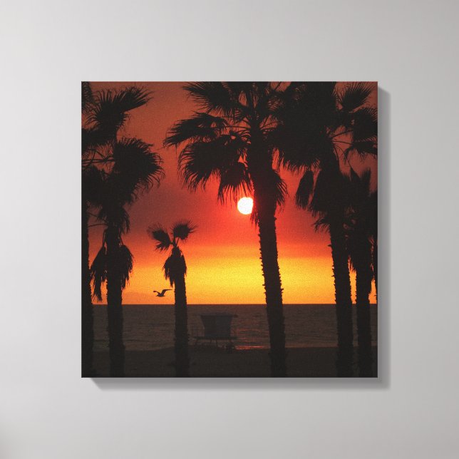 HB Sunset Palms & Seagull  Canvas Print (Front)