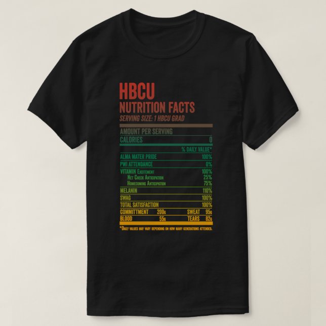 HBCU Nutrition Facts Shirt American Black History  (Design Front)