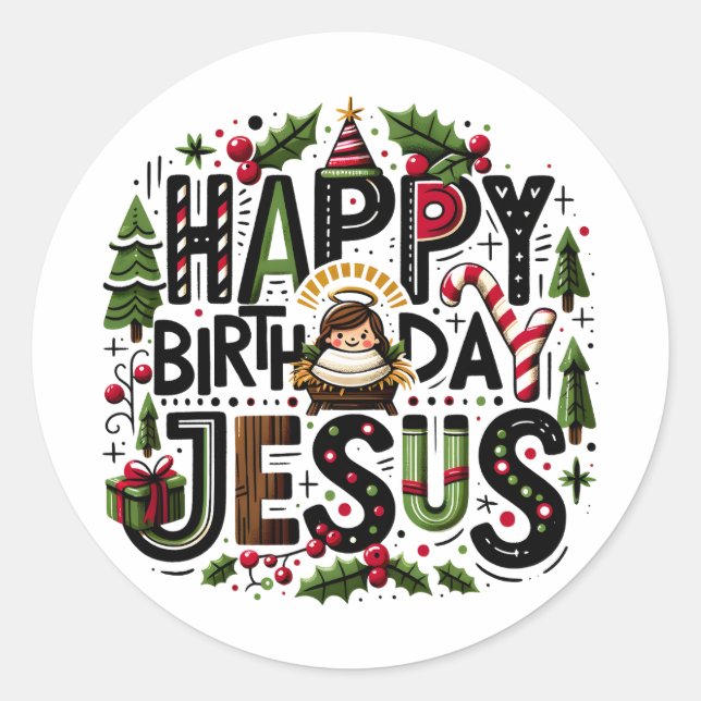HBD Jesus Classic Round Sticker (Front)