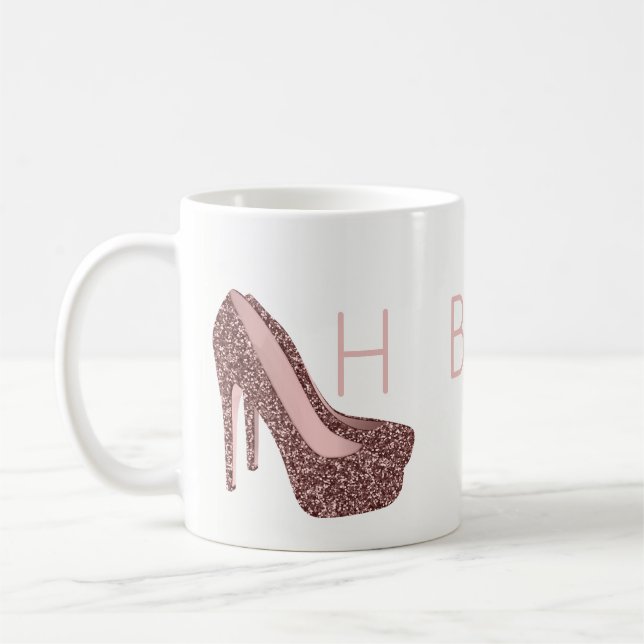 HBIC Boss Lady | Rose Gold Pink Glitter Shoes Coffee Mug (Left)