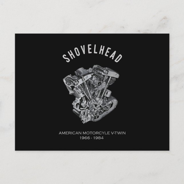 HD Motorcycle Vtwin Shovelhead Engine Drawing Bike Announcement Postcard (Front)