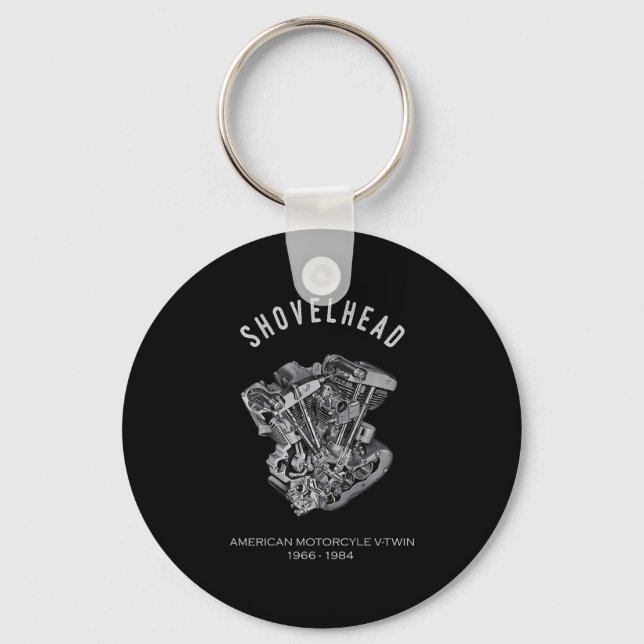 HD Motorcycle Vtwin Shovelhead Engine Drawing Bike Keychain (Front)