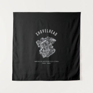 HD Motorcycle Vtwin Shovelhead Engine Drawing Bike Tapestry