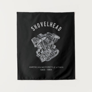 HD Motorcycle Vtwin Shovelhead Engine Drawing Bike Tapestry