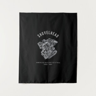 HD Motorcycle Vtwin Shovelhead Engine Drawing Bike Tapestry