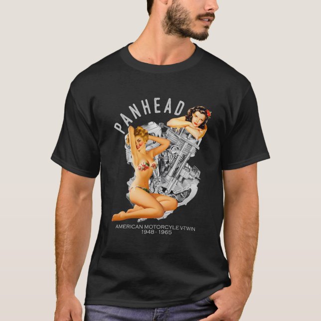 Hd Panhead Pinup V-Twin Engine Motorcycle 1948 Bik T-Shirt (Front)