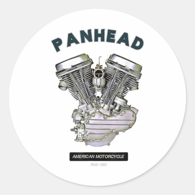 HD PanHead Retro V-Twin Engine Motorcycle 48 -65 b Classic Round Sticker (Front)