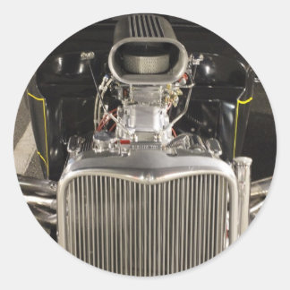 HDR Black Hot Rod Classic Vintage Big Engine Car Classic Round Sticker