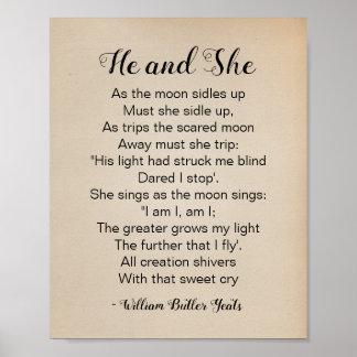 He and She Poem by William Butler Yeats Vintage Poster