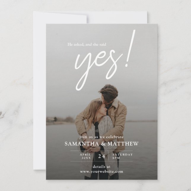 He Asked and She Said Yes Photo Engagement Party Invitation (Front)
