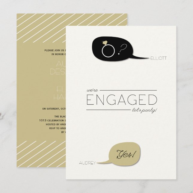He Asked & She Said Yes! Chic Engagement Party Invitation (Front/Back)