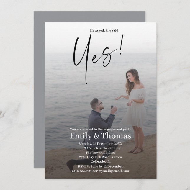 He asked, she said yes engagement  invitation (Front/Back)