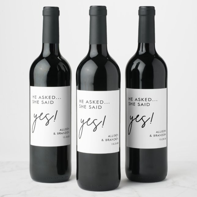 He Asked She said Yes Engagement Party Favours Wine Label (Bottles)