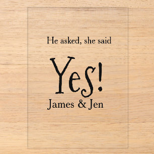 He asked she said yes engagement party name simple acrylic invitations