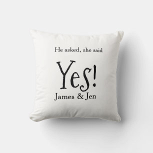 He asked she said yes engagement party name simple throw pillow