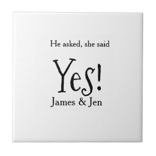 He asked she said yes engagement party name simple tile