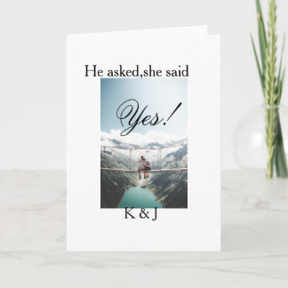 He asked she said yes engagement photo name stylis card