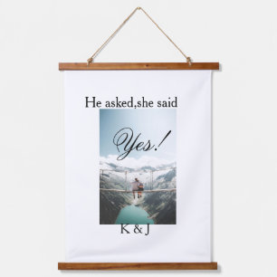 He asked she said yes engagement photo name stylis hanging tapestry