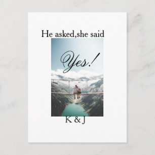 He asked she said yes engagement photo name stylis postcard