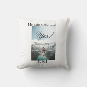 He asked she said yes engagement photo name stylis throw pillow